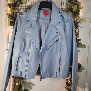 Guess Faux Leather Jacket Light Blue Sz XL